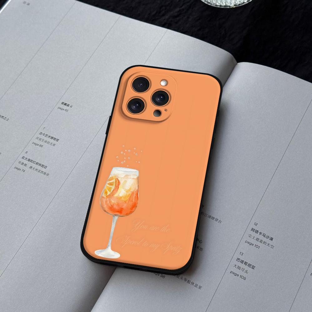 Aperol Spritz Handyhülle Für IPhone 16,15,14,13,12,11,XS,XR,X,8,7,Pro,Max,Plus,mini Silikon Schwarze Hülle