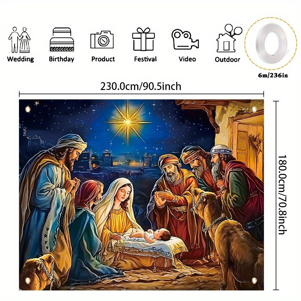 Christmas festive banner featuring the scene of Jesus' birth - polyester fabric suitable for winterzyc