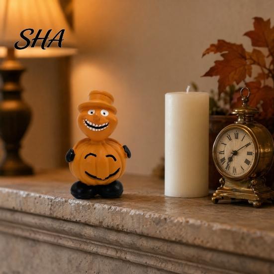 Creative Halloween Pumpkin Display Figure Ornaments, Hand-Painted Resin Decorations with Unique Outdoor Decor Expressions, Figurine for Desktop