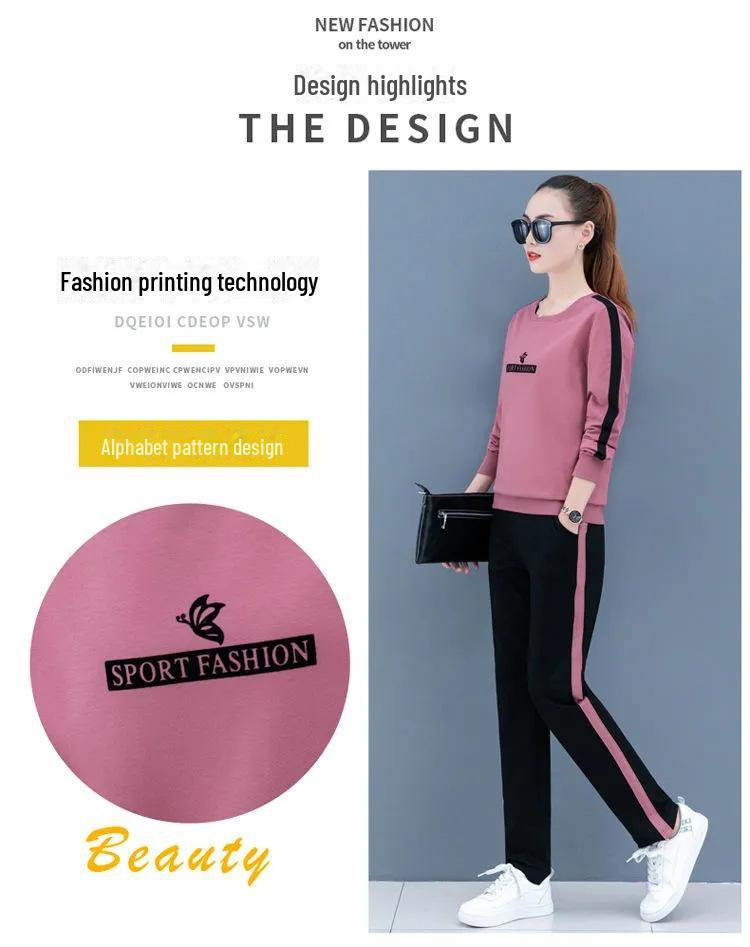 Women's Large Size Spring/Autumn 2025 Stylish Two-Piece Sports Suit - Sweater and Trousers