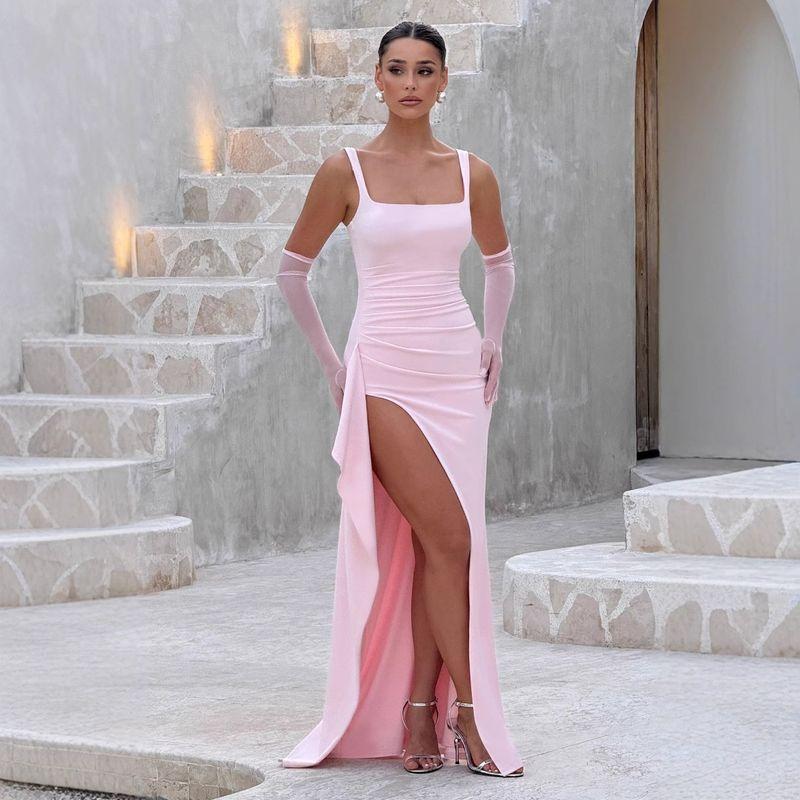 Spring New Fashion Sexy Sweet and Spicy High Slit Camisole Gown Dress Women