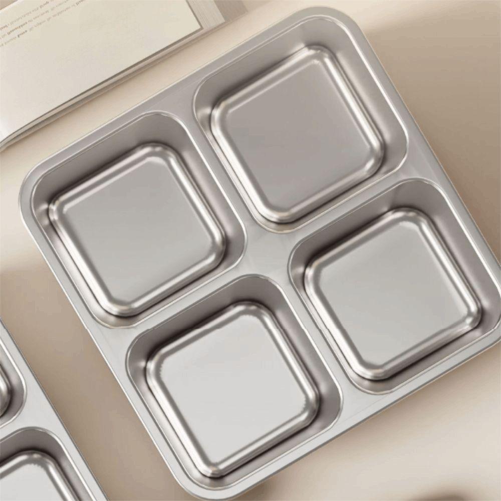 4 Grid Square Sealed Snack Box 304 Stainless Steel Thermal Lunch Box  School Office