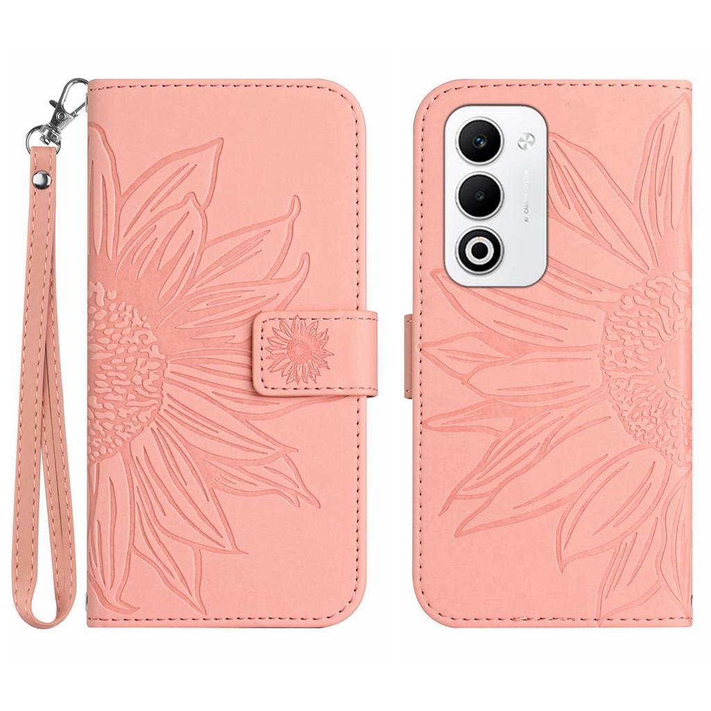 For Oppo A5 5G Case Sunflower Imprint Leather Wallet Phone Cover with Wrist Strap