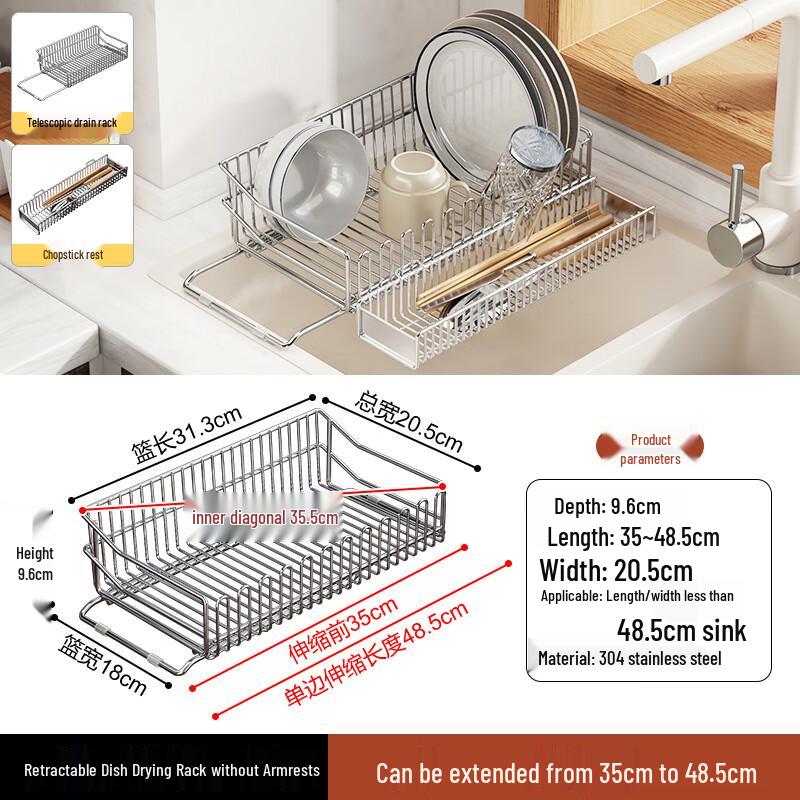 LiiLang Ret retractable Kitchen Sink Dish Rack with Chopstick Holder