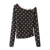 Spring 2026 Retro Polka Dot Off-the-Shoulder Long Sleeve Designer Top