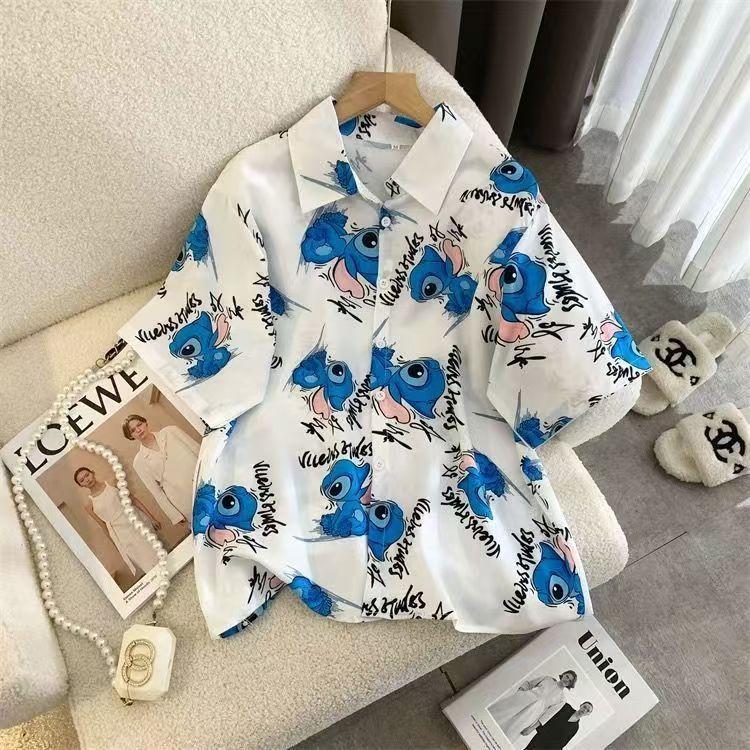 Printed Shirt Men Women Casual Fashion Short Sleeves Shirts Button Lapel Streetwear Oversized Clothing No Pockets