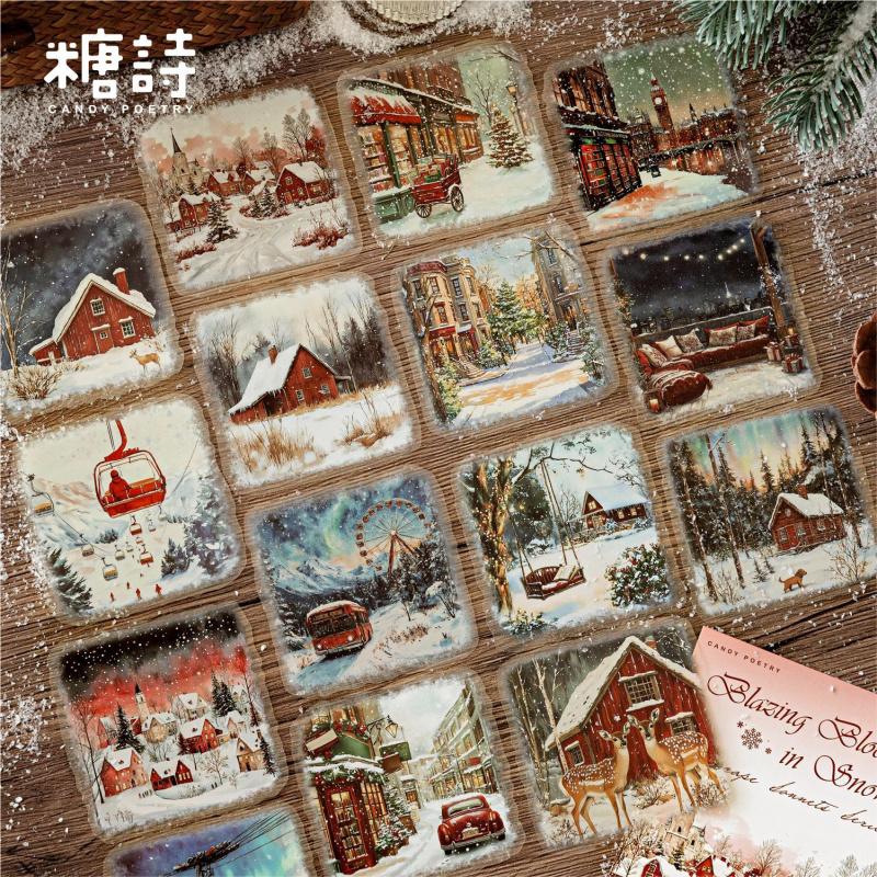 15 Sheets Winter Snow Scene Sticker Pack No-Repeat Designs For Hand Account Embellishment