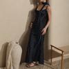 Summer New Polka Dot Halter Neck Tie Split Maxi Dress, Elegant Suspender Fishtail Long Dress for Women European American Style