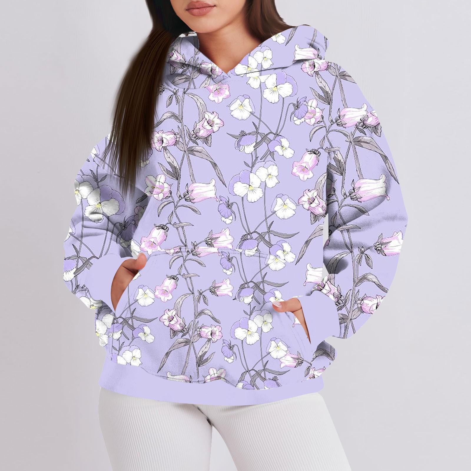 

Женская мода повседневный пуловер с капюшоном толстовка с принтом длинный рукав толстовка M фиолетовый