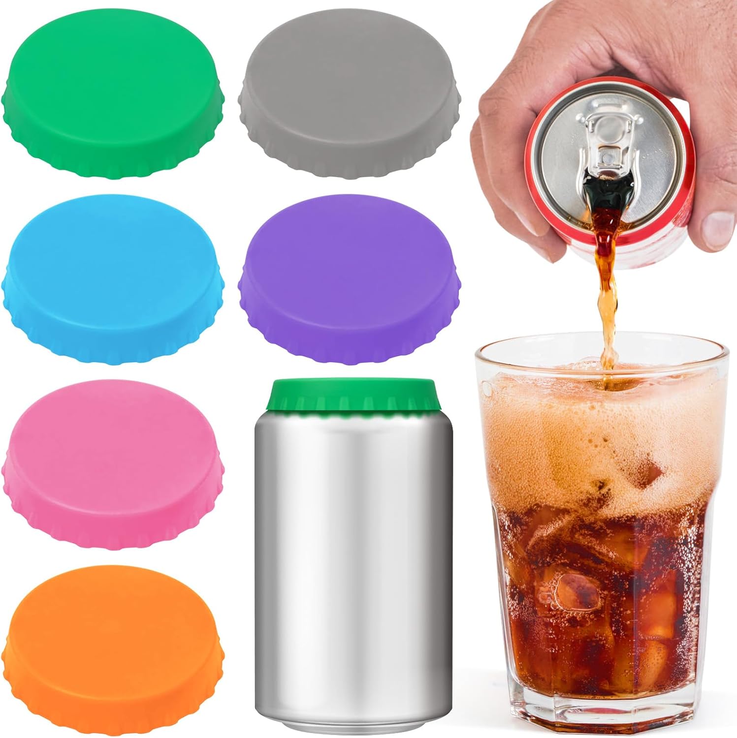 

6 Pack Silicone Soda Can Cover Lids, Reusable Soda Can Lids Beer Can Covers Pop Can Covers, BPA Free Silicone Can Cover 6 Pack