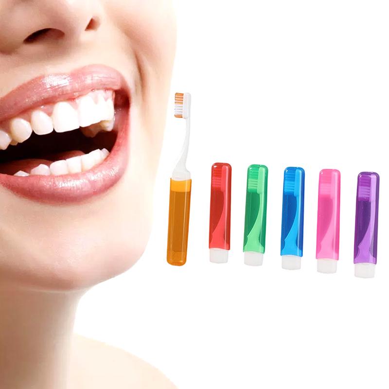 1/6Pc Foldable Mini Travel Toothbrush Portable Space-Saving with Protective Case Transparent Candy Color Dental Brush for Adults