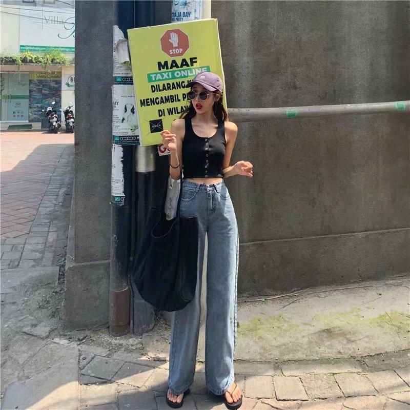 Wide-leg jeans women's loose autumn and winter new Hong Kong retro high-waisted drape ic straight floor-mopping trousers