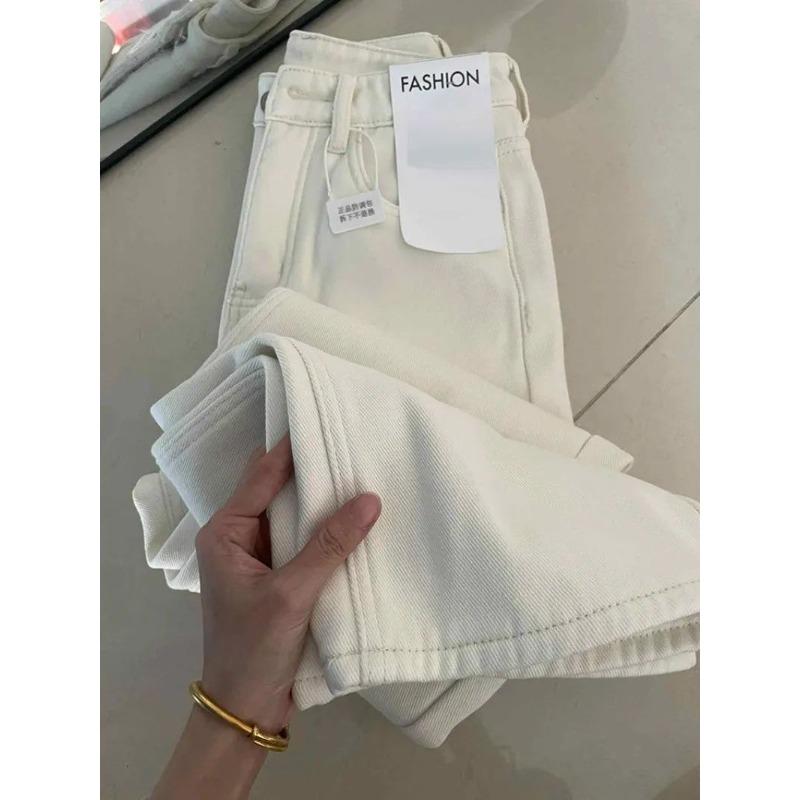 Fleece White Jeans for Women, Winter New High-waisted Loose and Thin Versatile Straight Tube Drape Pants