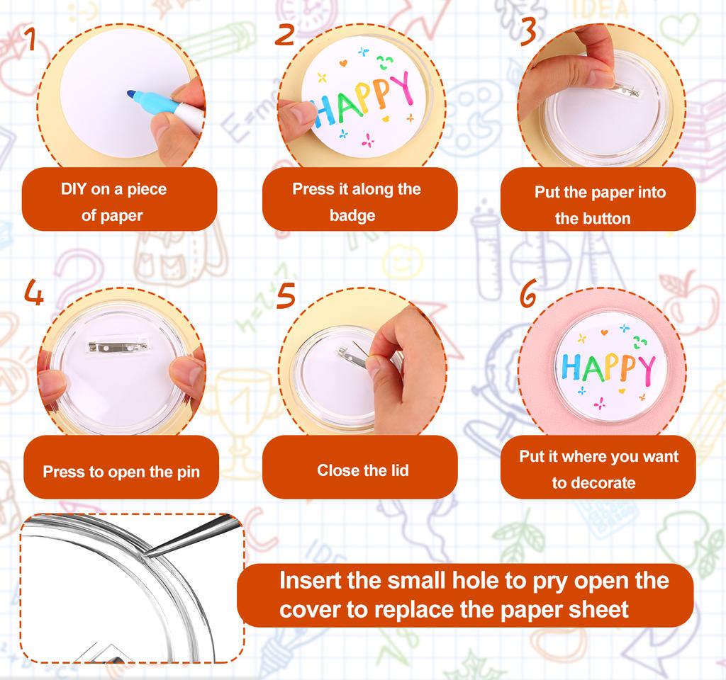 25 Packs Badge Making Kit 3Inch Make Your Own Badges Round Button Badge And 50 Pcs Paper And Awl For Kids Badge Blanks Button De