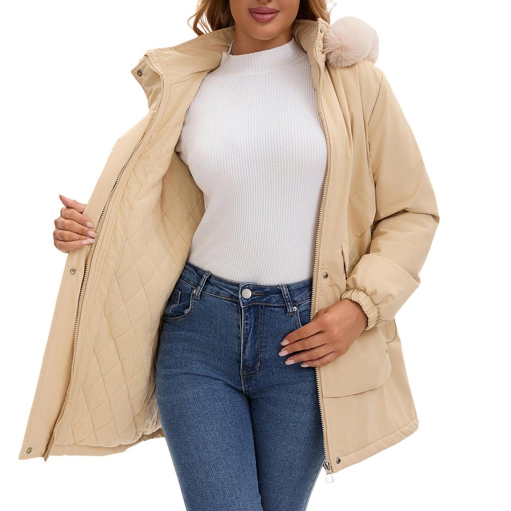 Dámská ležérní, stylová, odnímatelná kapuce, větruodolná, teplá turistická bunda, větruodolný kabát, bavlněný kabát