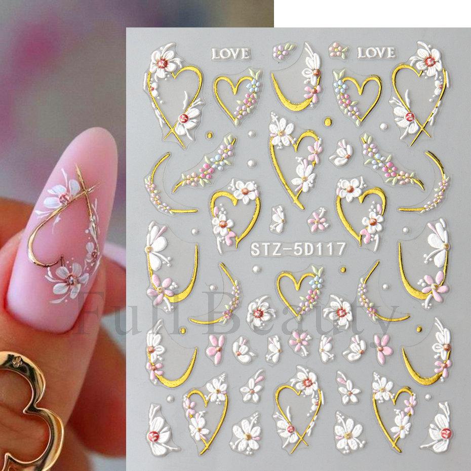 Nail Art Stickers Embossed 5D Small Flower Bronzing Valentine's Day Flowers Love English Adhesive Nail Stickers