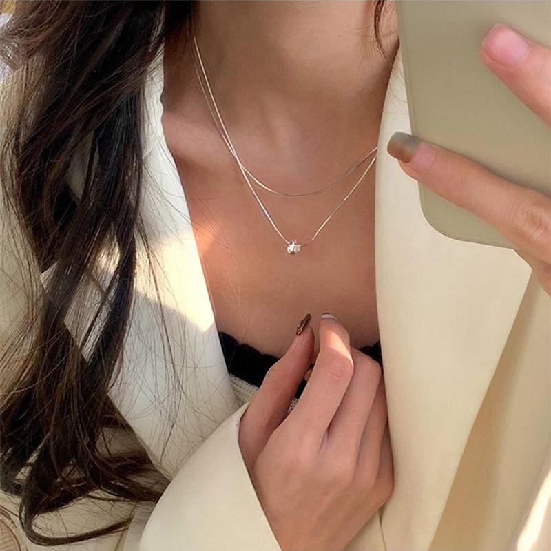 Women's Double Layer Bead & Snake Bone Chain Necklace - Autumn/Winter Versatile Fashion with High-End Style
