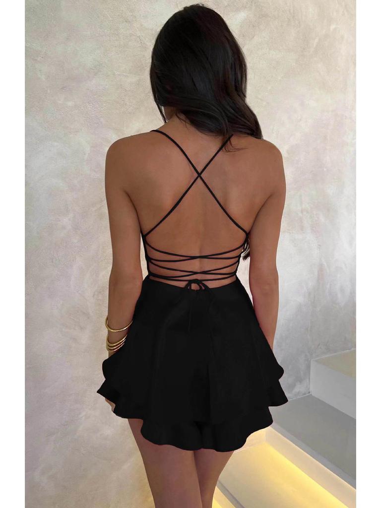 2025 Summer Sexy Pleated Backless Satin Camisole Dress for Women