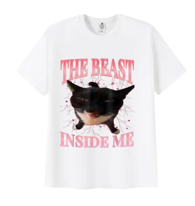 2026 The Beast Inside Me Funny Cat Meme T Shirt Unisex Unisex Summer Harajuku Vintage TShirts Unisex Casual Oversized Cotton Tees
