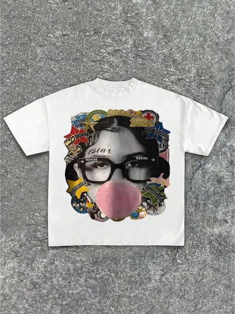 T Shirt Print ,Graphic-Cotton Tees Size Plus, Cartoon Round Neck Short Sleeve, Unisex Casual T-Shirt
