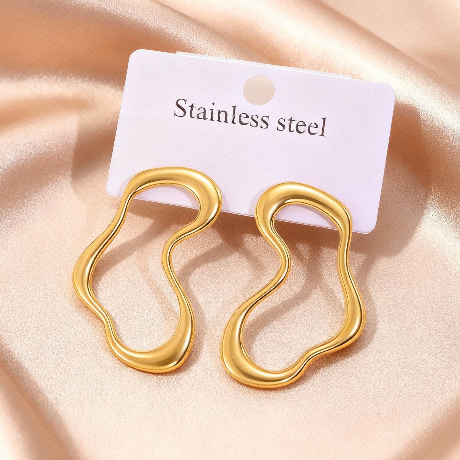 

Creative Stainless Steel Irregular Hollow Dangle Earrings for Women, 18K Gold Plated Fashion Chic Ear Jewelry Accessories
