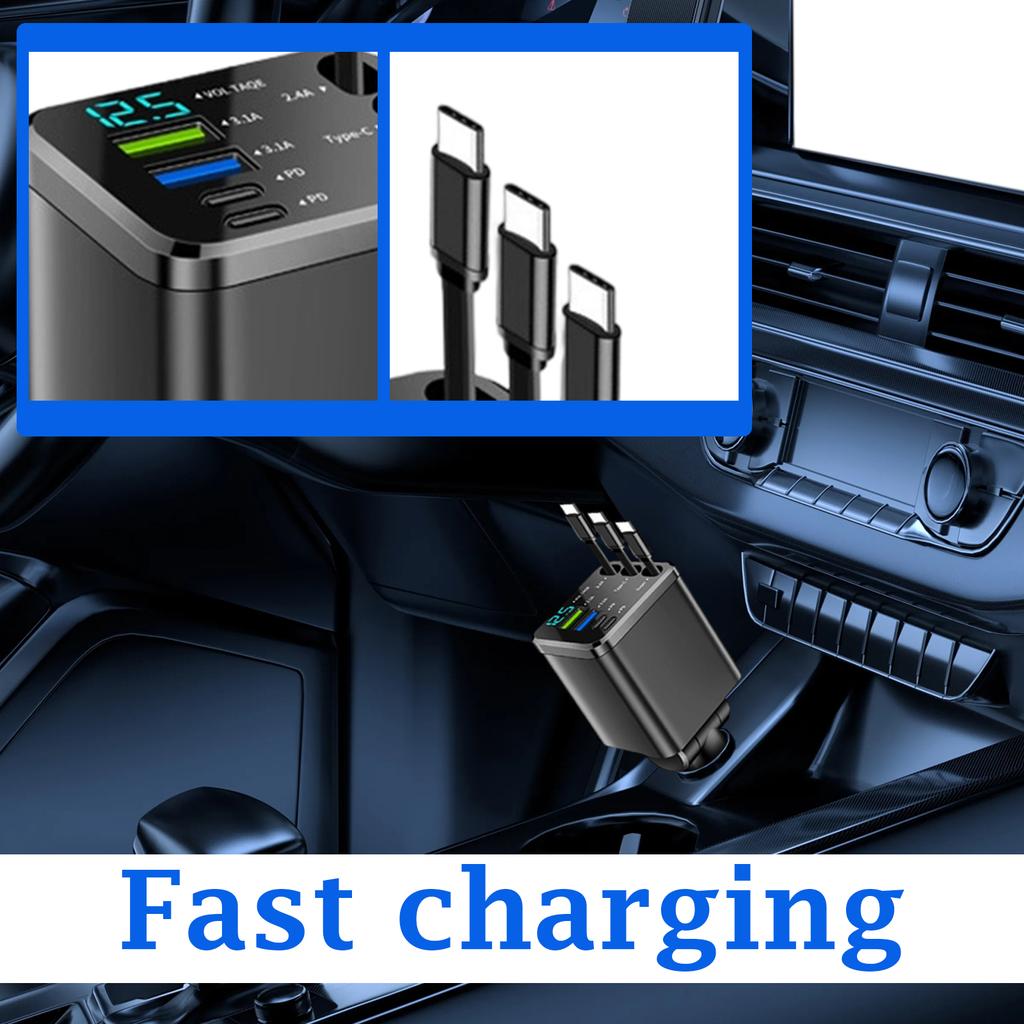 Digitalanzeige Autoladegerät Einziehbares Kabel Autoladegerät PD Schnellladung Super Schnellladung