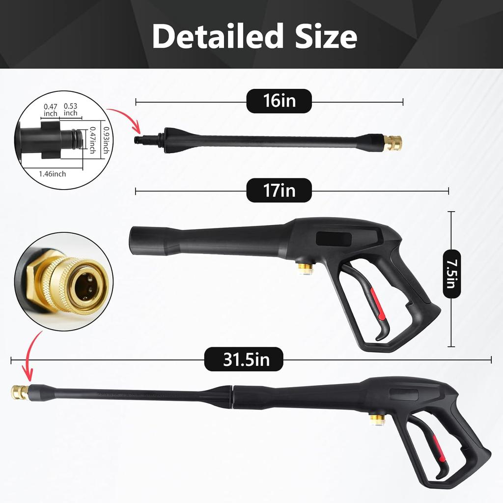 Pressure Washer Gun with 5 Pcs Quick Connect Nozzles,Compatible with Karcher, Ryobi,Powerstroke,Greenworks, Husky, Raptor Blast,Electric Power
