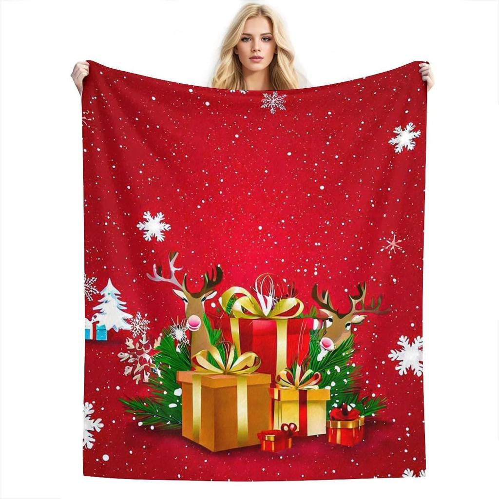 Weihnachts-Karo-Muster Flanell-Decke im Vintage-Stil, Weiche Anti-Pilling-Fleece-Decke für Couch, Sofa, Bett, Leicht