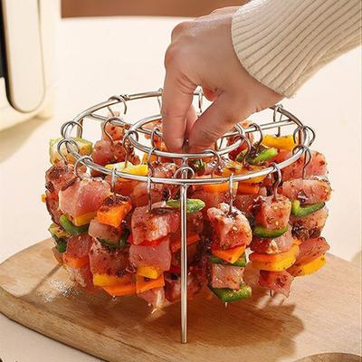 Speciální gril pro horkovzdušnou fritézu Nerezový kulatý závěsný stojan na špízy 24/48 špízů Odnímatelný vertikální stojan pro horkovzdušnou fritézu Trouba Barbecue stojan