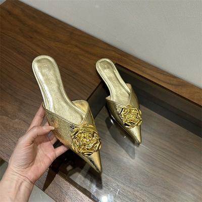 Fashion Women Flats Slippers Pointed Toe Elegant Mules Shoes Fad Slingback Sandals 2025 Summer New Luxury Flip Flops Mujer Slides