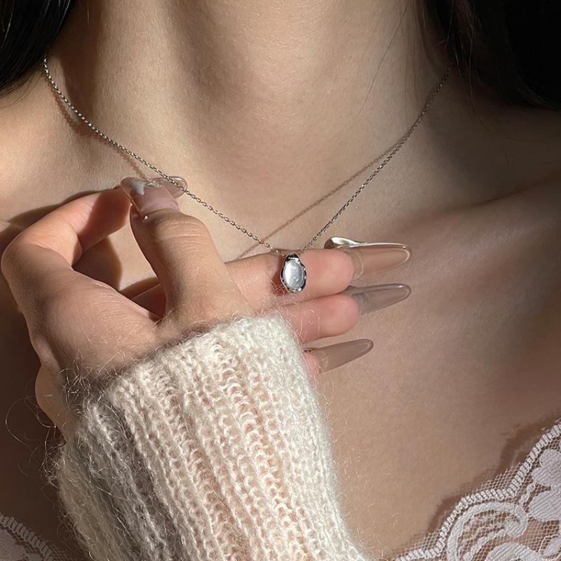 

PANJBJ 925 Sterling Silver Geometry Jade Necklace for Women Girl Round Simplicity Design Versatile Jewelry Gift Dropshipping