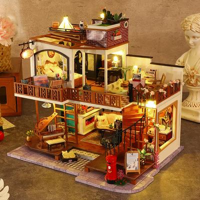 DIY Puppenhaus Bausatz Mini 3D Puzzle Montage Bau Modell Spielzeug Haus Schlafzimmer Dekoration Mit Möbeln Holzhandwerk Puppenhaus