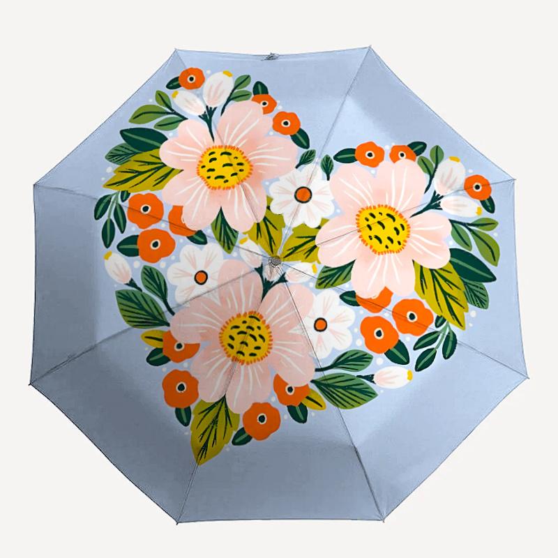 

1pc Floral Heart Automatic Folding Umbrella - Compact 8-Rib Design, Durable Plastic & Iron, Festive Gift, Compact Umbrellan022