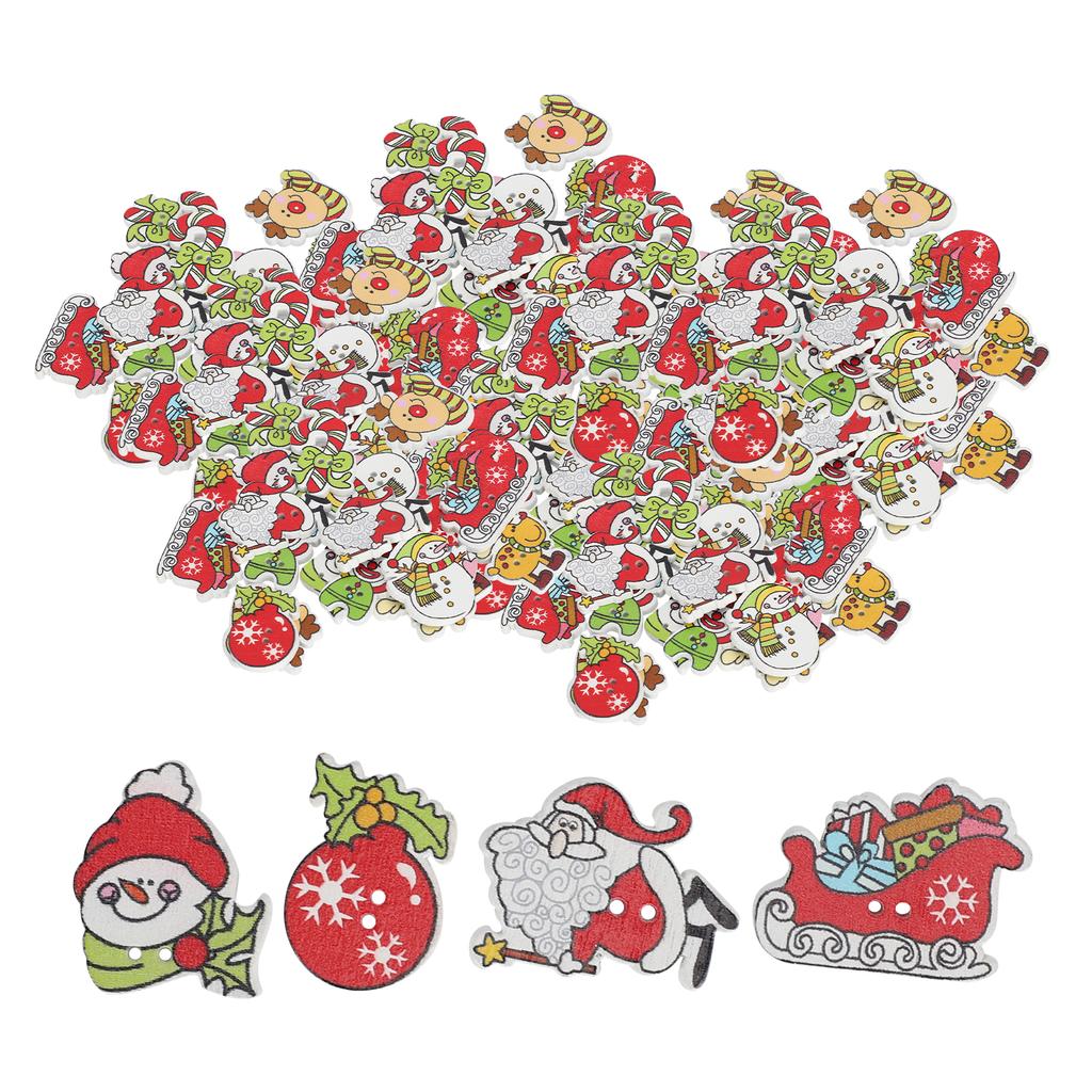 200pcs Cute Mix Sewing Wooden Button Flatback Snowflake Snowman Elk Hand Craft Accessories for Christmas DIY