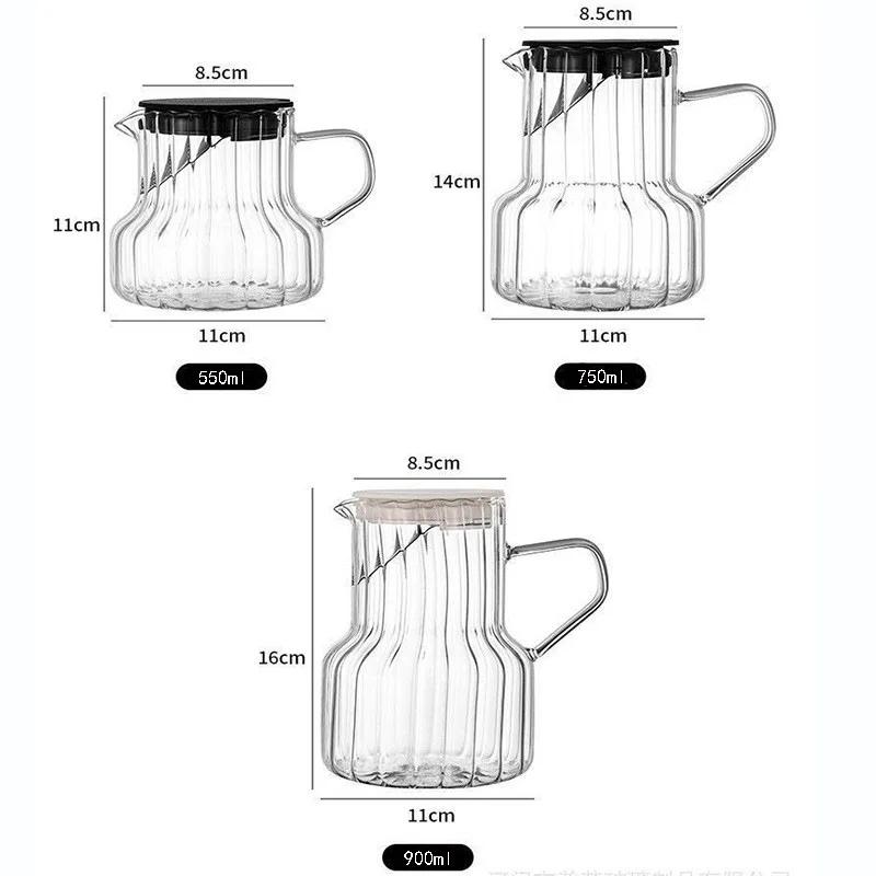 Creative Glass Coffee Pot Tea Set With Vertical Pattern High Borosilicate Glass Teapot Kettle Japanese Teapot for Tea In a Cup