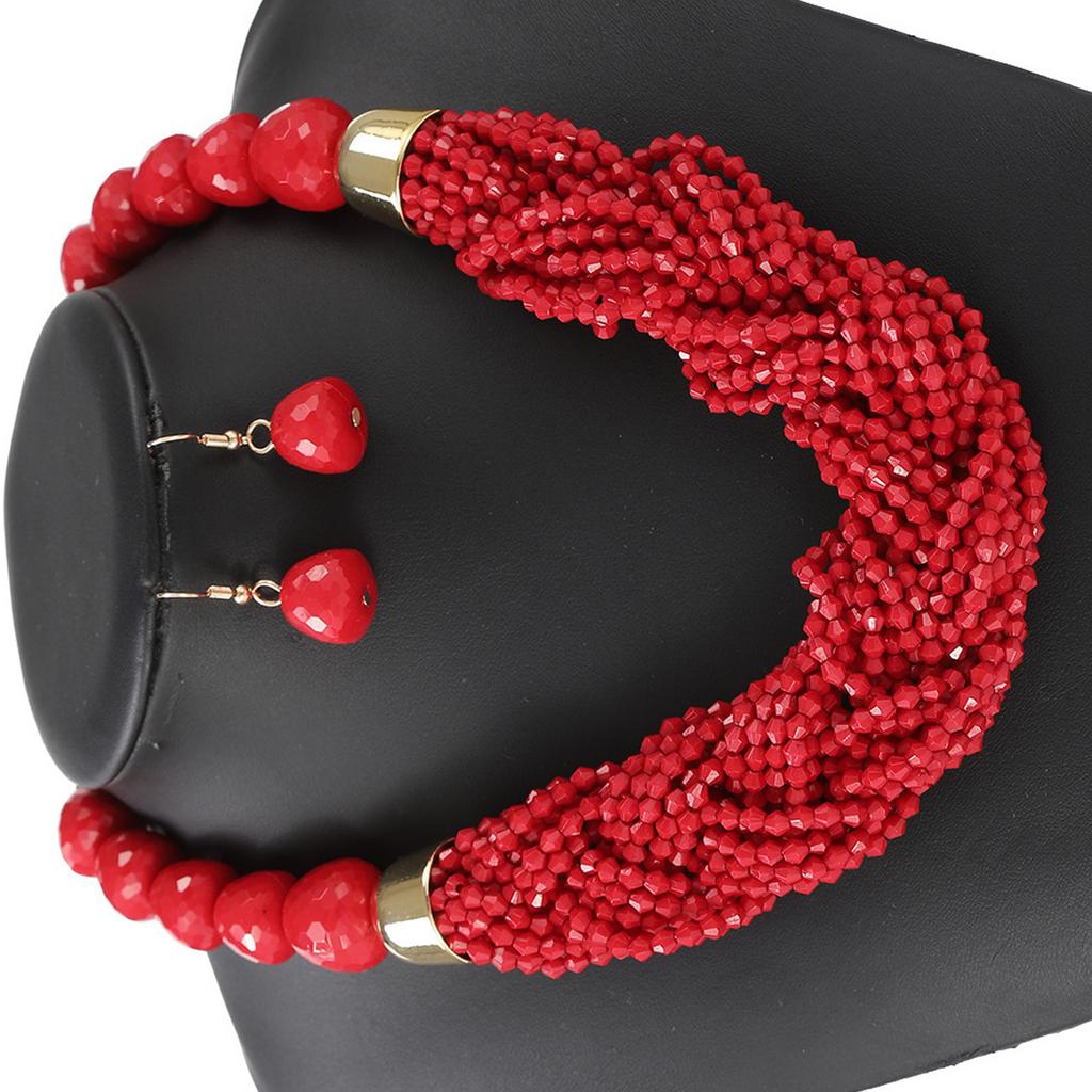 Bohemian Layer Beaded Necklace and Earrings Set Plastic Jewelry for Women Music Festival Beach Party Accessories
