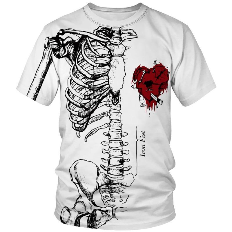 Diagrama do Esqueleto de Órgãos Camiseta Masculina de Gola Redonda Solta com Estampa Digital 3D Nova