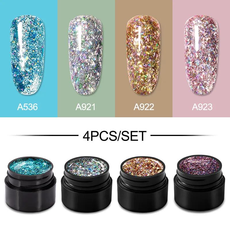 ROSALIND 4PCS Gel Nail Polish Lot Set Glitter Nail Gel Polish Soak Off UV Nail Polish Gel Set