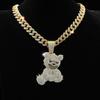 Trendy Bear Pendant Necklace Mens Cuban Link Chain Choker Bling Diamonds Neckchain Rhinestones Clavicle Chain Jewelry