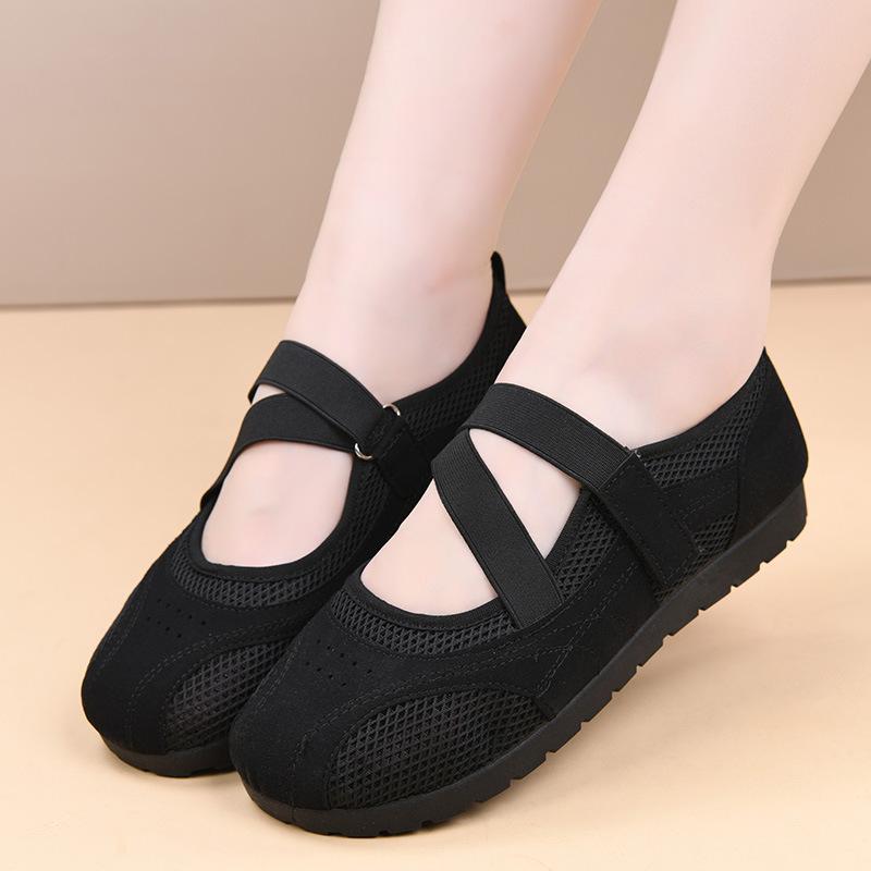 New ugly cute shoes Velcro Mary Jane shoes flat casual shoes super soft and comfortable mesh shoes