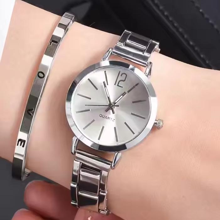 Fashion Roman Numeral Women's Watch & Bracelet Set with Diamond Inlay