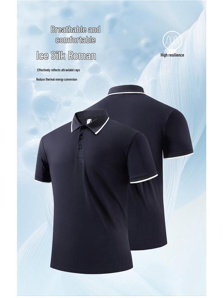 Men's Fashionable Quick-Dry Color Block Polo Shirt with Stand Collar