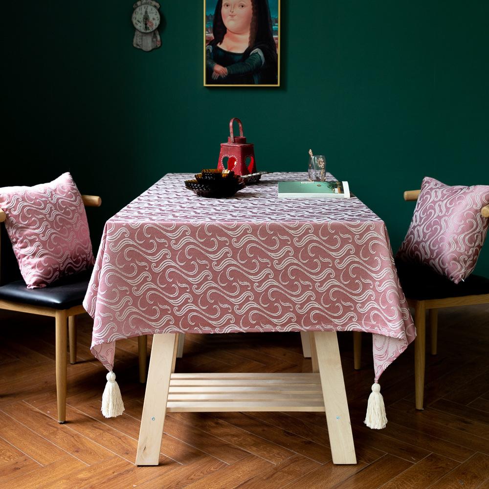Jacquard-Tischdecke mit Fransen, ländliche Esstischdecke, einfarbige Kaffeetischdecke