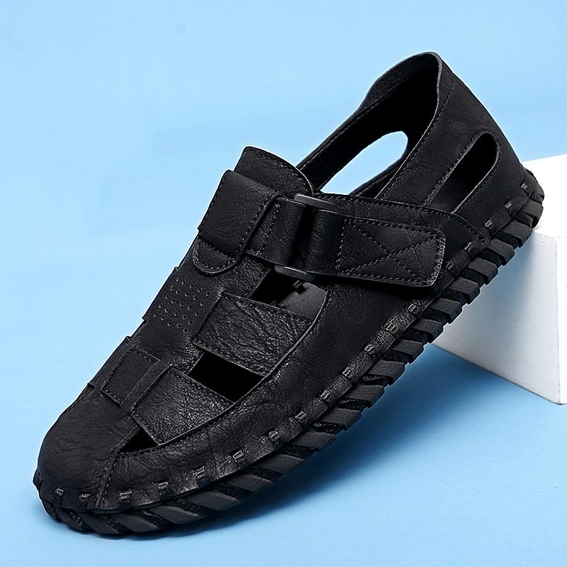 

Модные летние горячие продажи сандалий из натуральной кожи для мужчин, легкие, удобные, универсальные, дышащие, модные, качественные, ручной работы, мужские туфли 45 чёрный