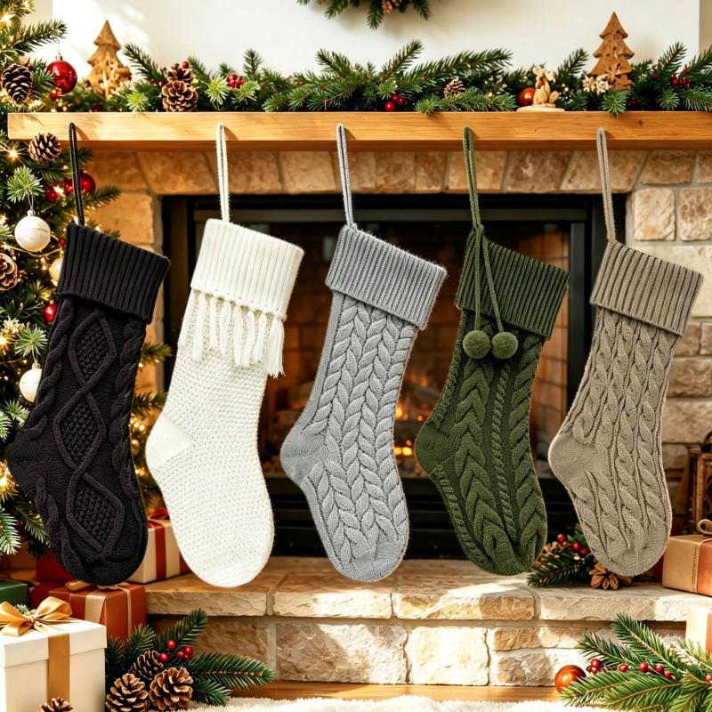 Knitted Christmas Stockings for Fireplace Decoration - Festive Ornaments