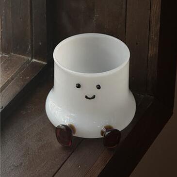 Handgefertigter Niedlicher Welpen Glasbecher Cartoon Buntes Glas Lachender Glasbecher Füße Milchkaffee Saft Glasbecher Tasse Paar Geschenk Weinglas