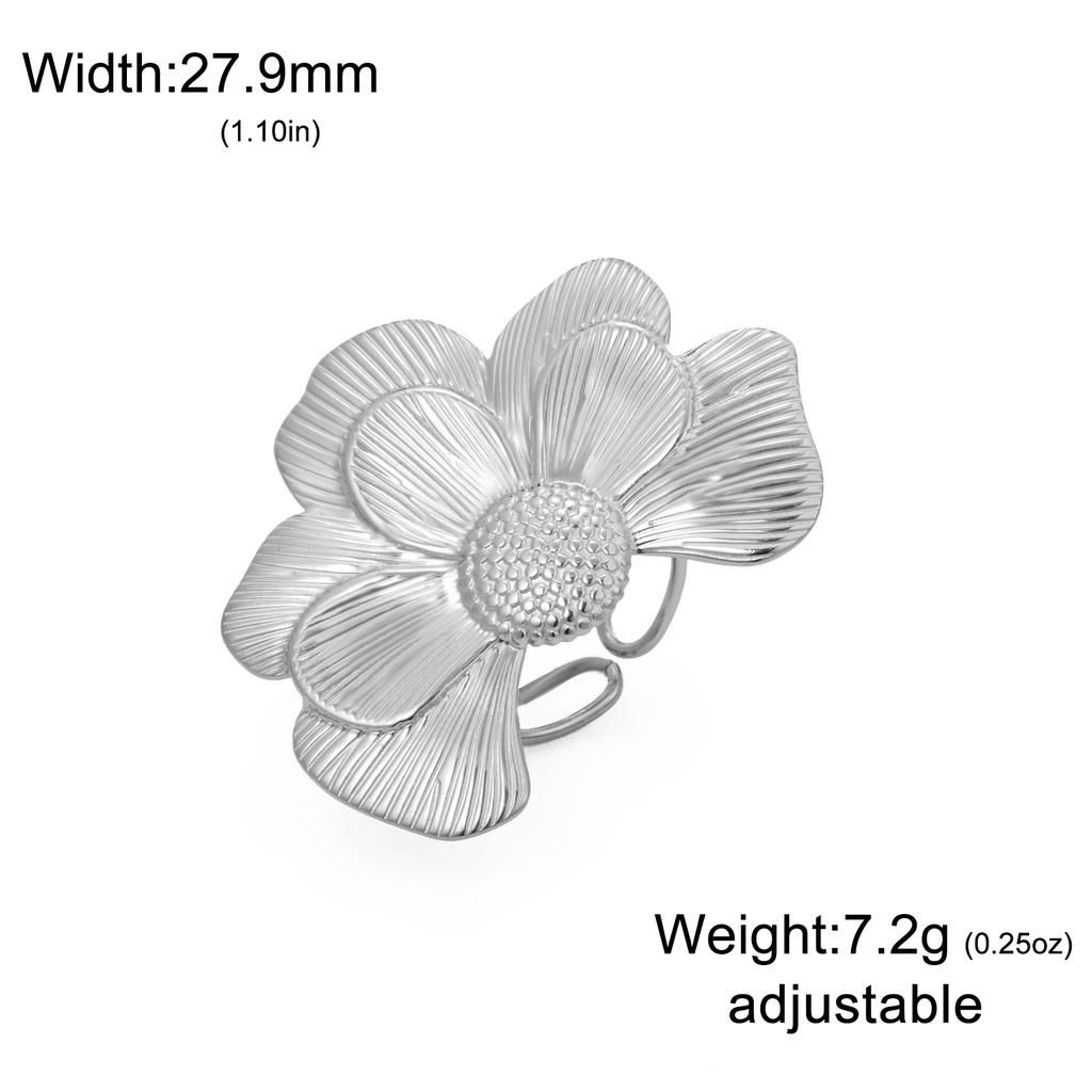 Women's Aesthetic Flower Rings Stainless Steel Gold Open Adjustable Ring Wedding Jewelry Gift