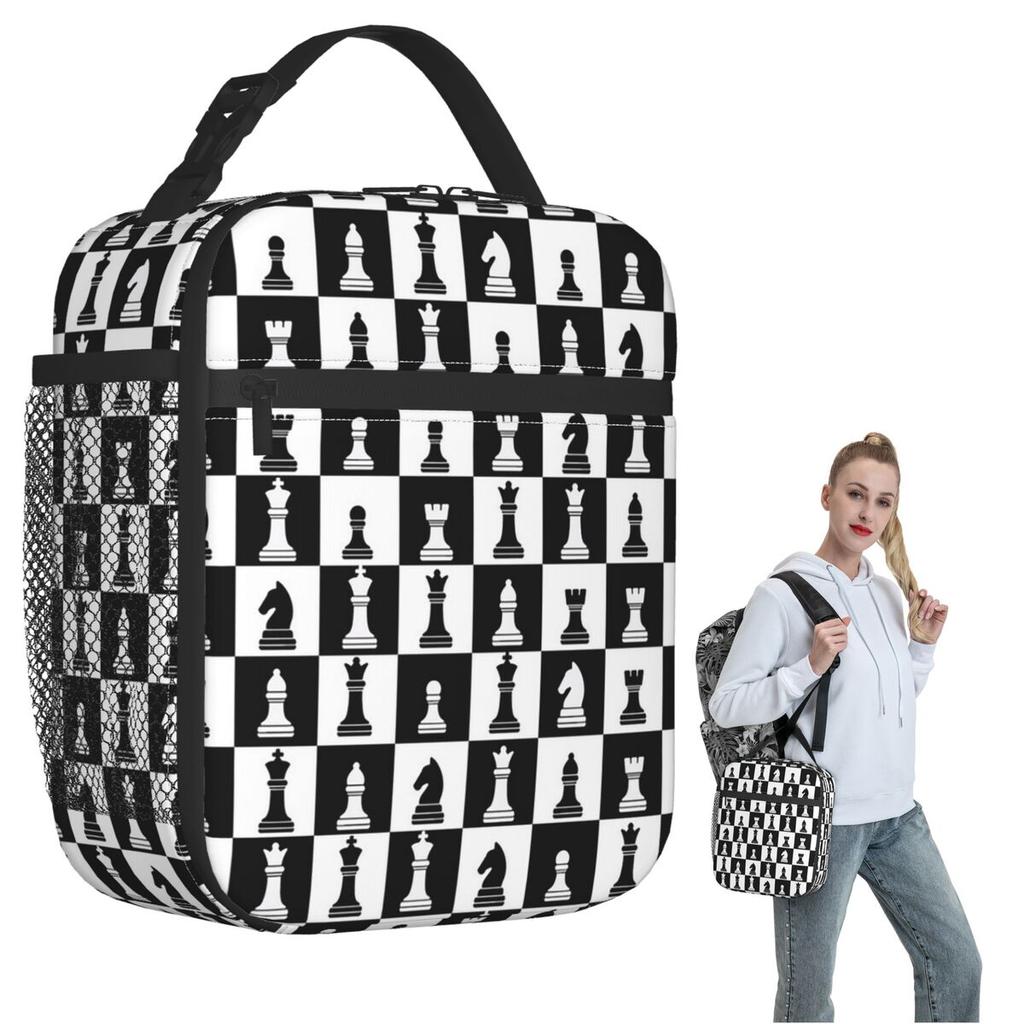 Black And White Chess Board Pattern Insulated Lunch Bag for Women Kids Leakproof Food Boxes Thermal Lunch Box Tote