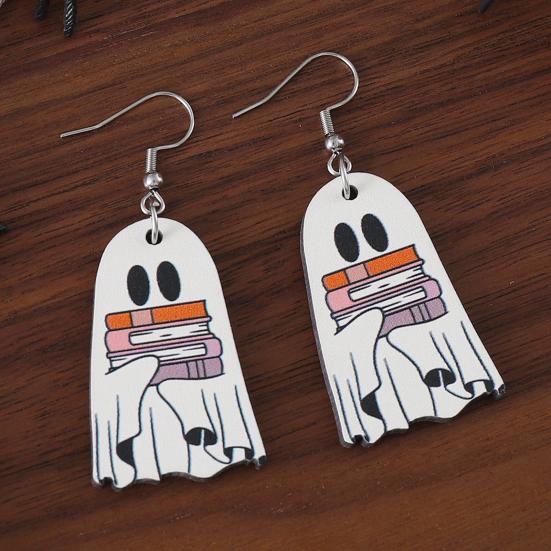 Halloween Ghost Earrings Wood Ghost Holding Book Earrings Halloween Party Jewelry for Women Makeup And Everyday Wear