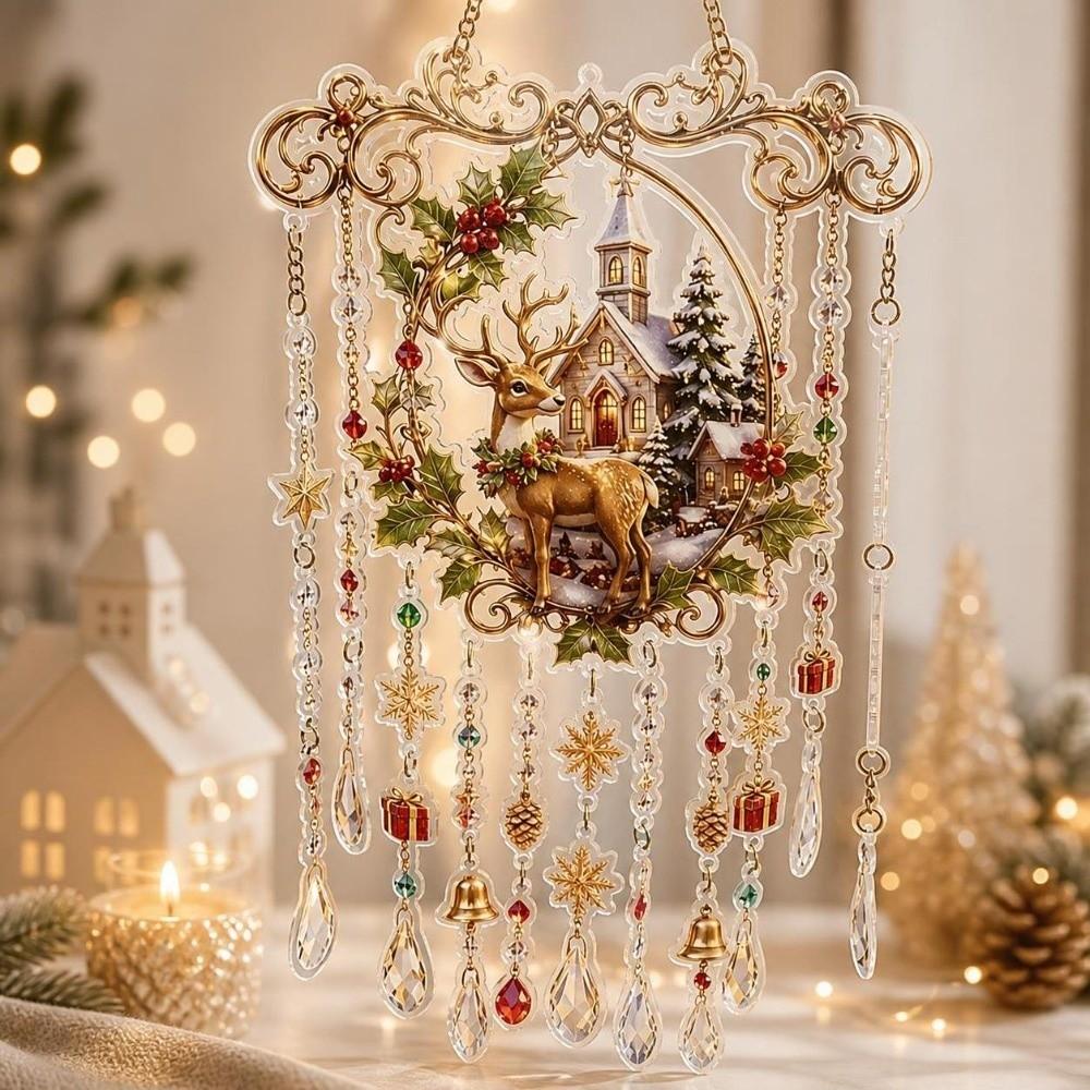 Santa Claus Painted Crystal Pendant Elk Snowman Christmas Hanging Ornaments  Christmas